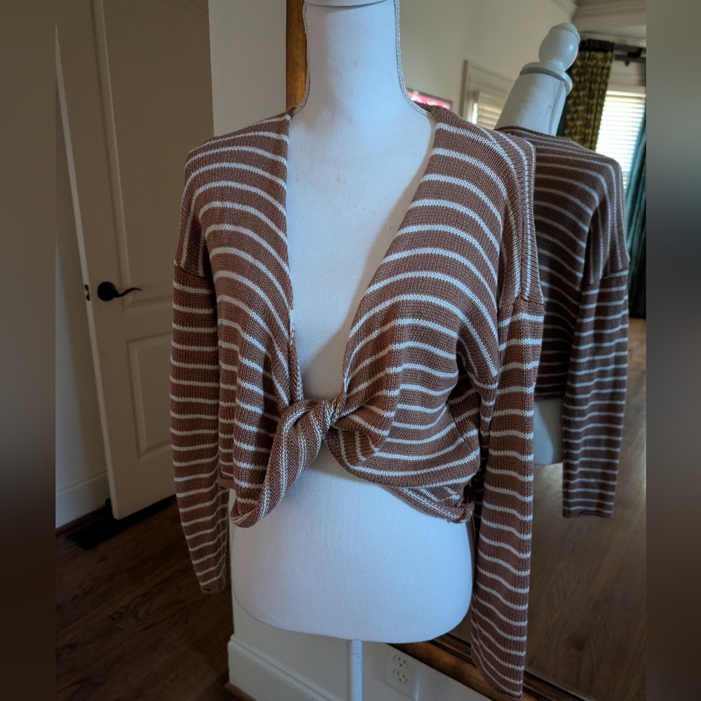 Forever 21 Brown and White Striped Knotted Sweater